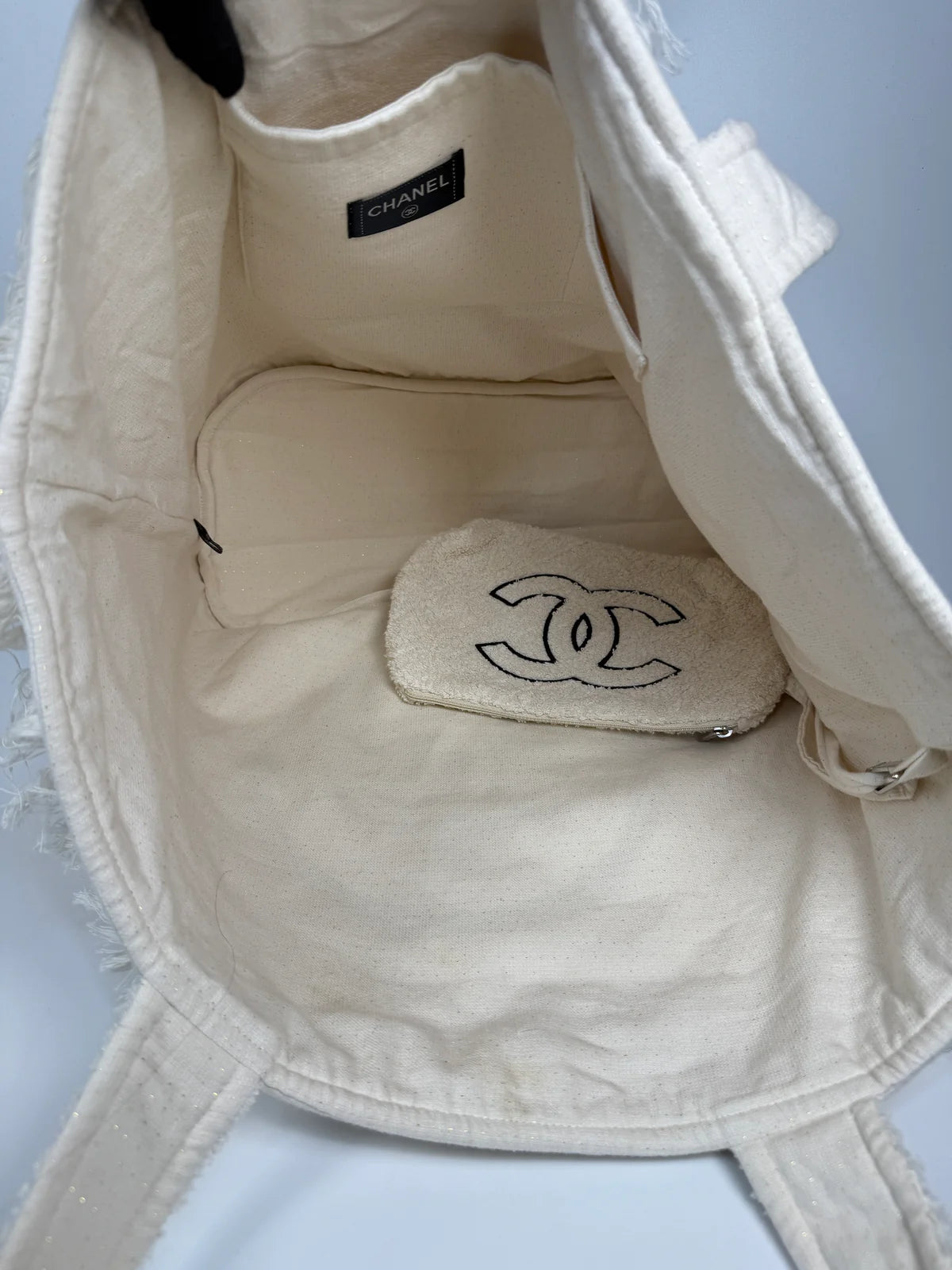 CHANEL BEACH BAG IN CREAM TOWELLING