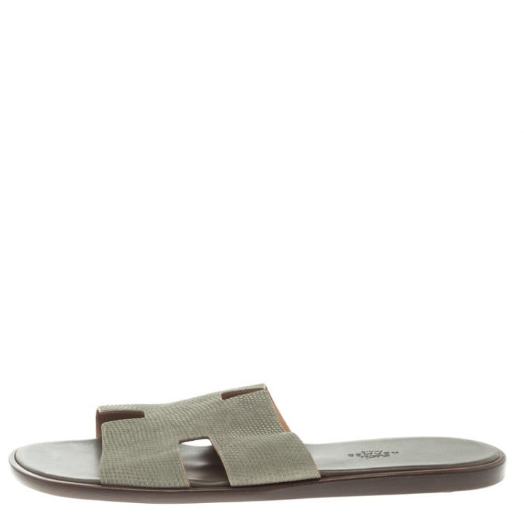 Hermes Grey Lizard Izmir Sandals Size 44