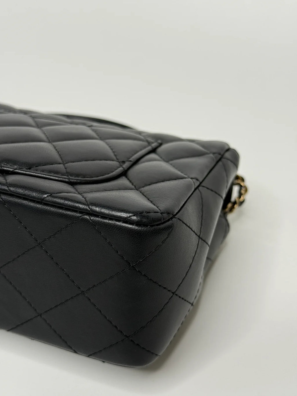 CHANEL MINI RECTANGLE TOP HANDLE FLAP BAG IN BLACK LAMBSKIN WITH PALE GOLD HARDWARE