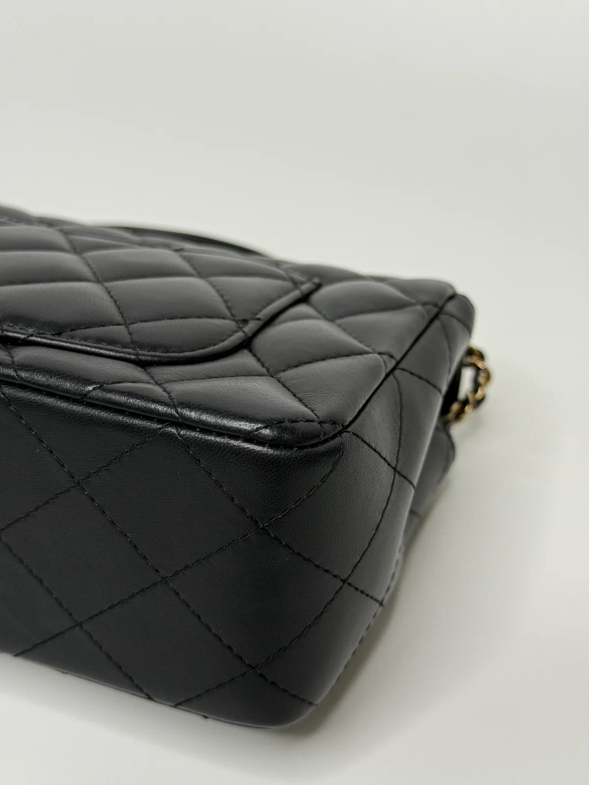 CHANEL MINI RECTANGLE TOP HANDLE FLAP BAG IN BLACK LAMBSKIN WITH PALE GOLD HARDWARE