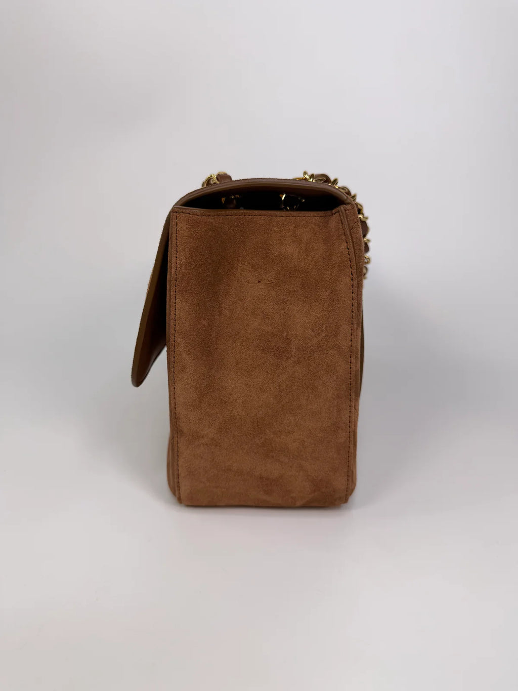CHANEL MAXI FLAP IN TAN SUEDE WITH GOLD HARDWARE