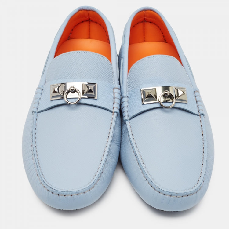 Hermès Blue Leather Irving Loafers Size 43.5