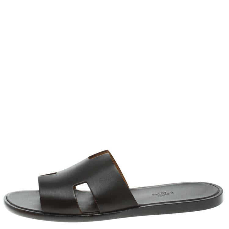 Hermes Dark Brown Leather Izmir Sandals Size 44.5