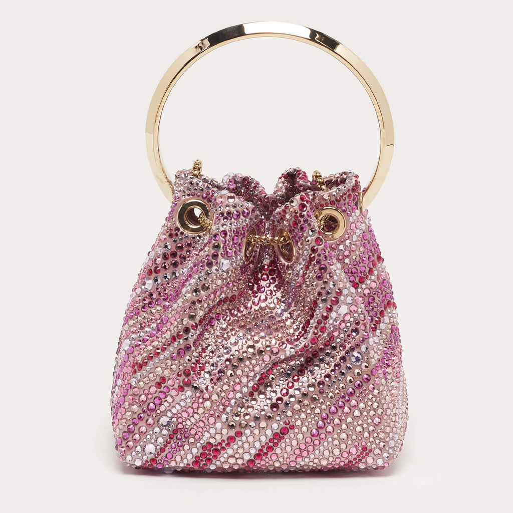 Jimmy Choo BonBon Crystal Embellished Pink Satin Bucket Bag