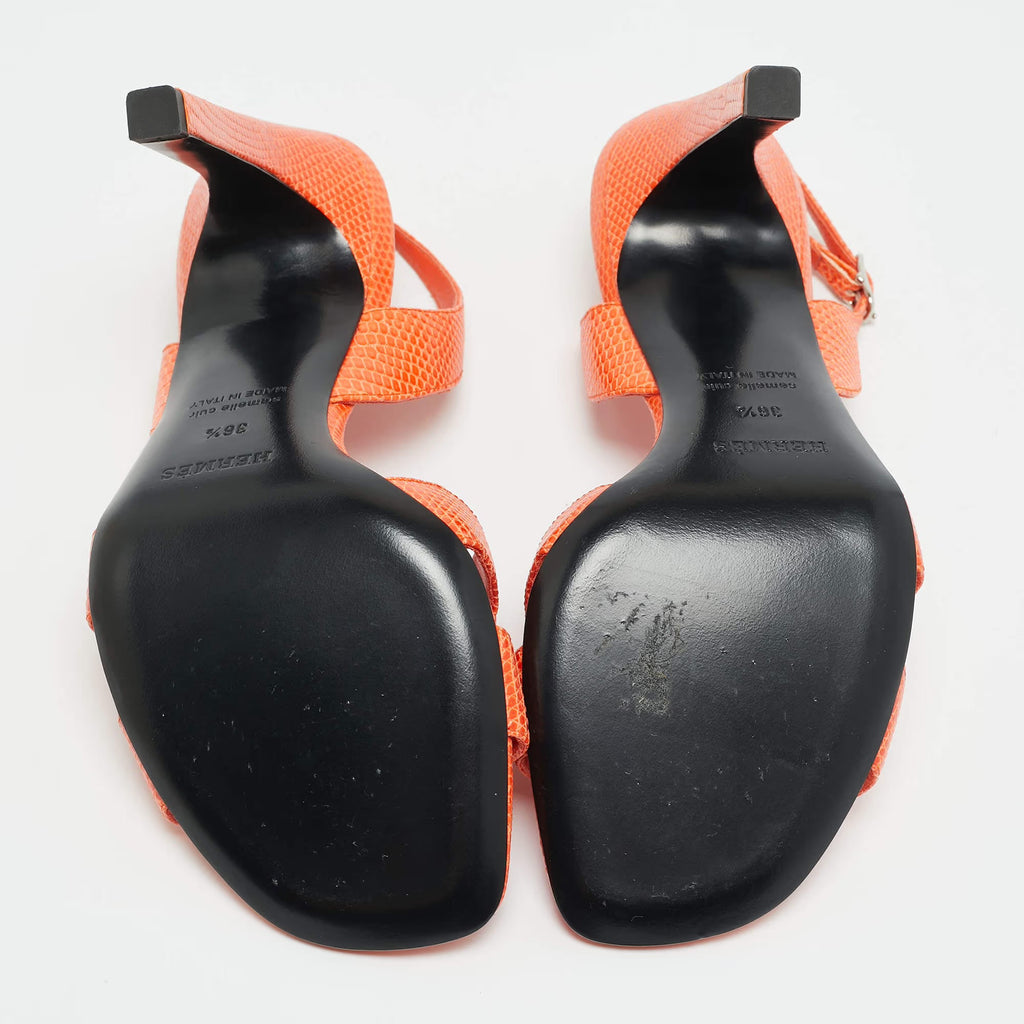 Hermès Holy Size 36.5 Orange Lizard Leather Slingback Sandals