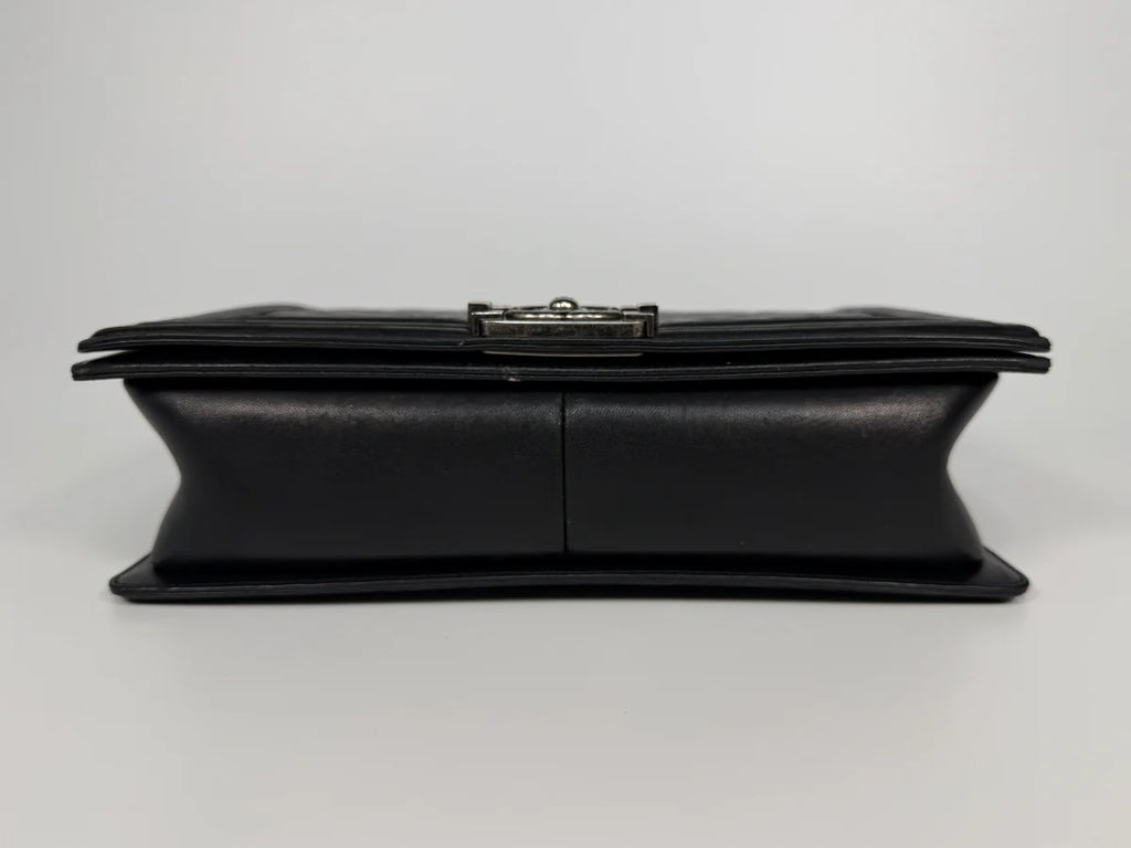 CHANEL BLACK LAMBSKIN LEATHER LARGE BOY BAG WITH RHW