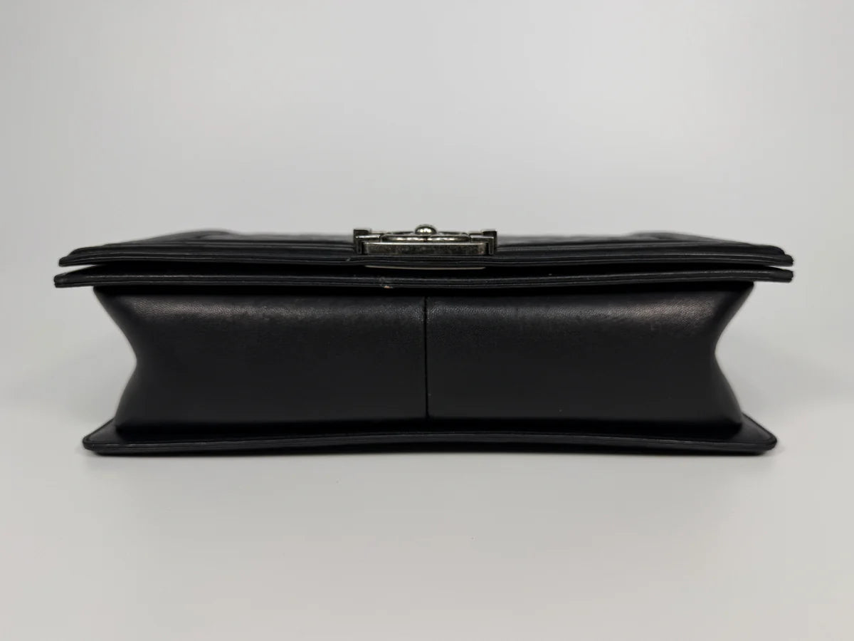 CHANEL BLACK LAMBSKIN LEATHER LARGE BOY BAG WITH RHW
