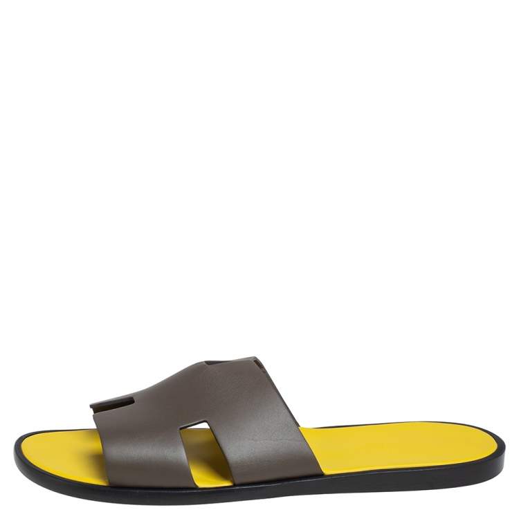 Hermes Vert Olive Leather Izmir Sandals Size 44