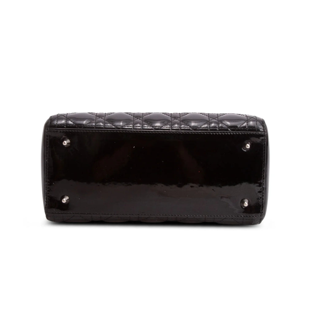 Christian Dior Black Cannage Patent Leather Medium Lady Dior Bag