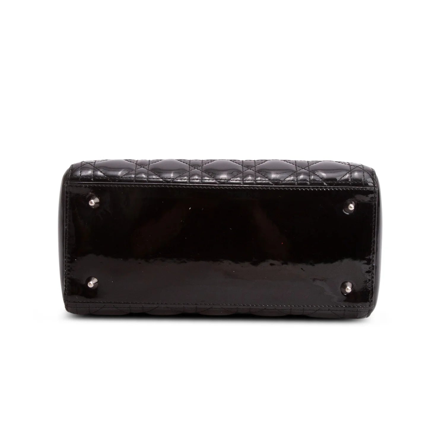 Christian Dior Black Cannage Patent Leather Medium Lady Dior Bag