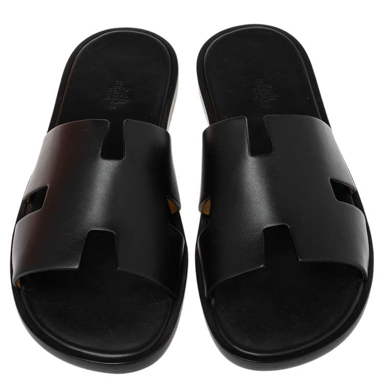 Hermes Black Leather Izmir Slide Sandal Size 46