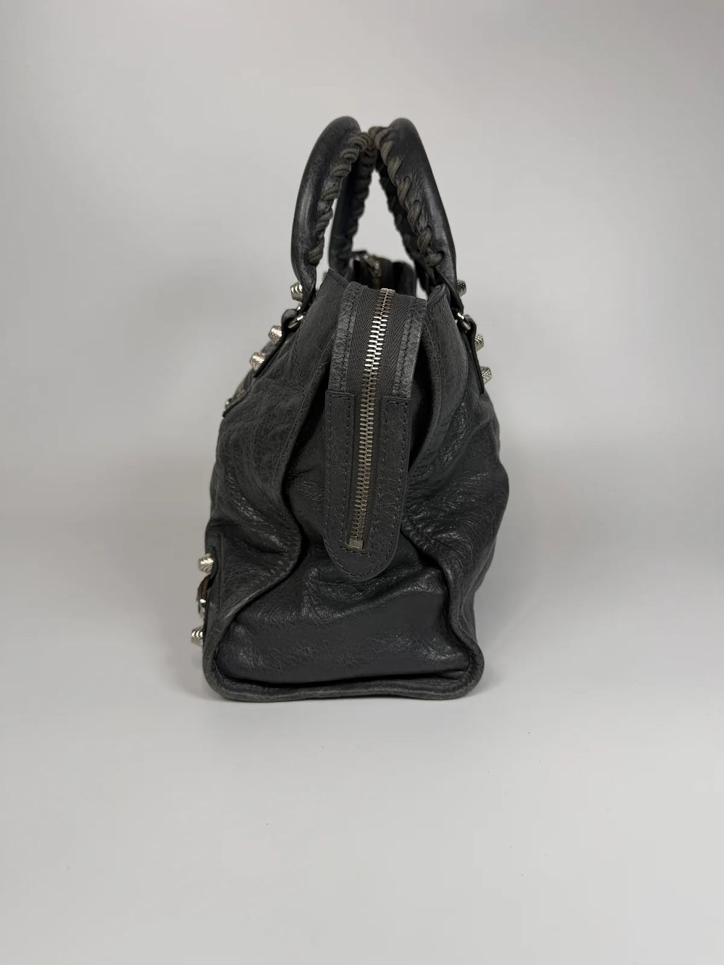 BALENCIAGA MEDIUM LE CITY BAG IN GREY LEATHER WITH SILVER HARDWARE