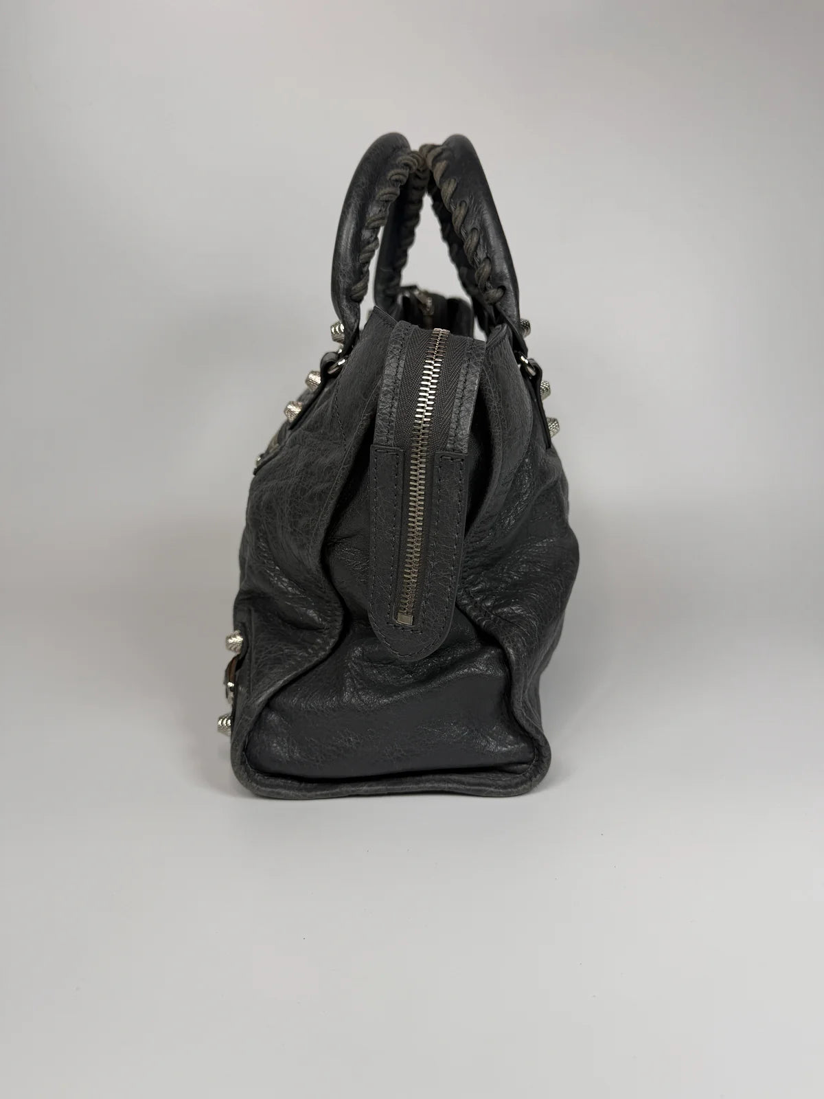 BALENCIAGA MEDIUM LE CITY BAG IN GREY LEATHER WITH SILVER HARDWARE