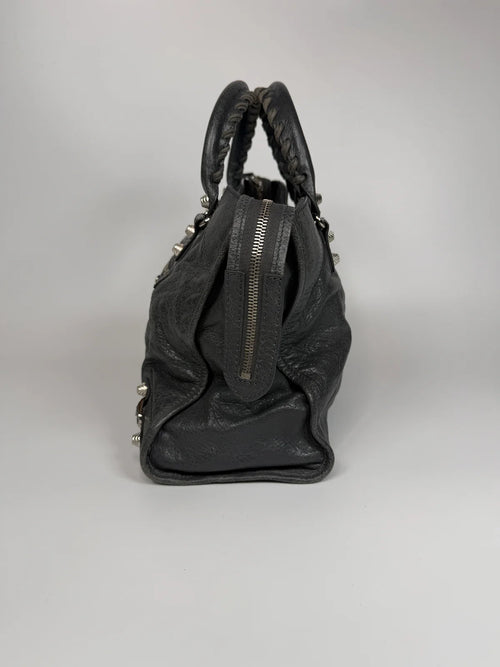 BALENCIAGA MEDIUM LE CITY BAG IN GREY LEATHER WITH SILVER HARDWARE