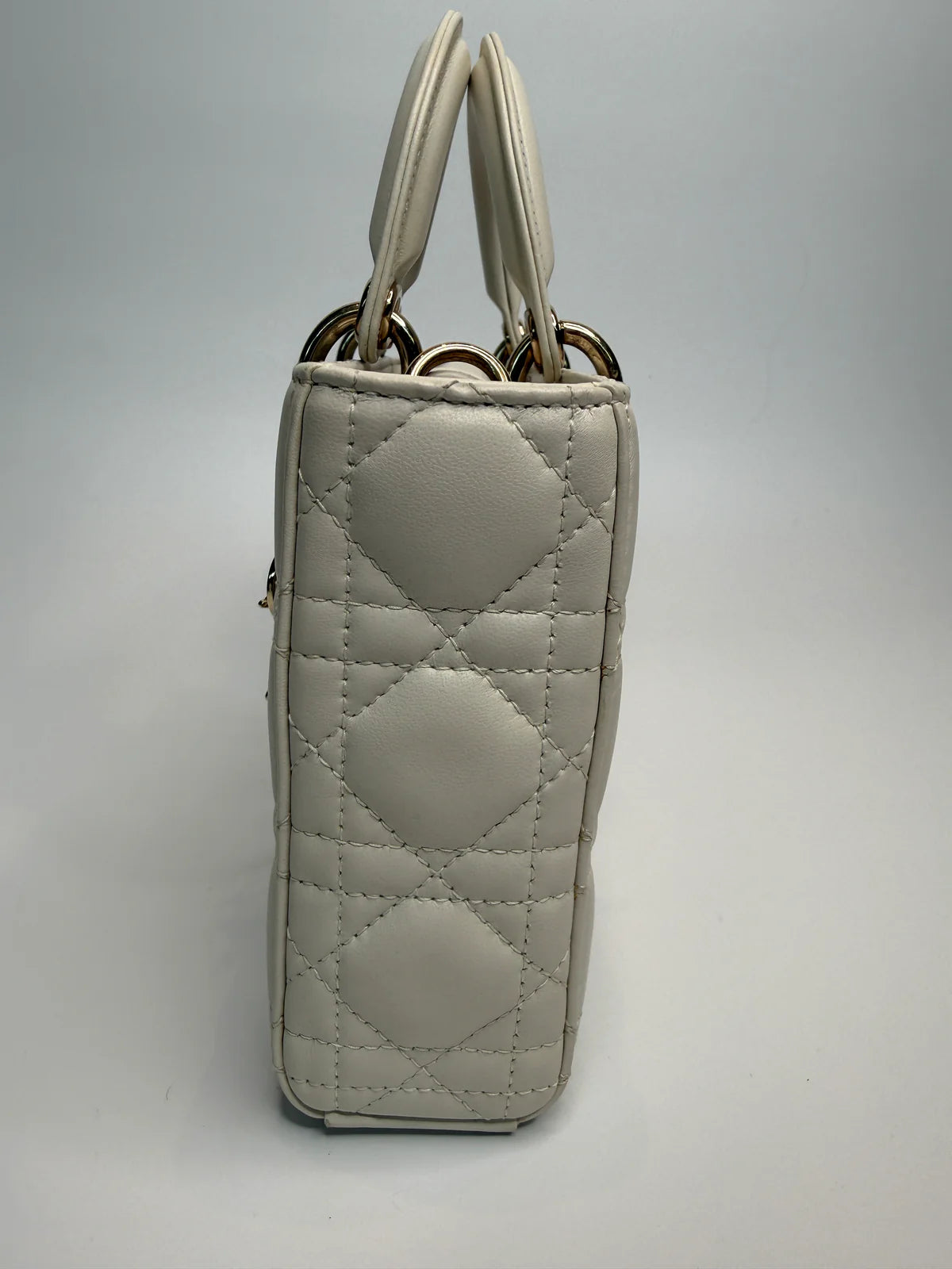 CHRISTIAN DIOR MEDIUM D-JOY BAG IN LATTE WITH PALE GOLD HARDWARE