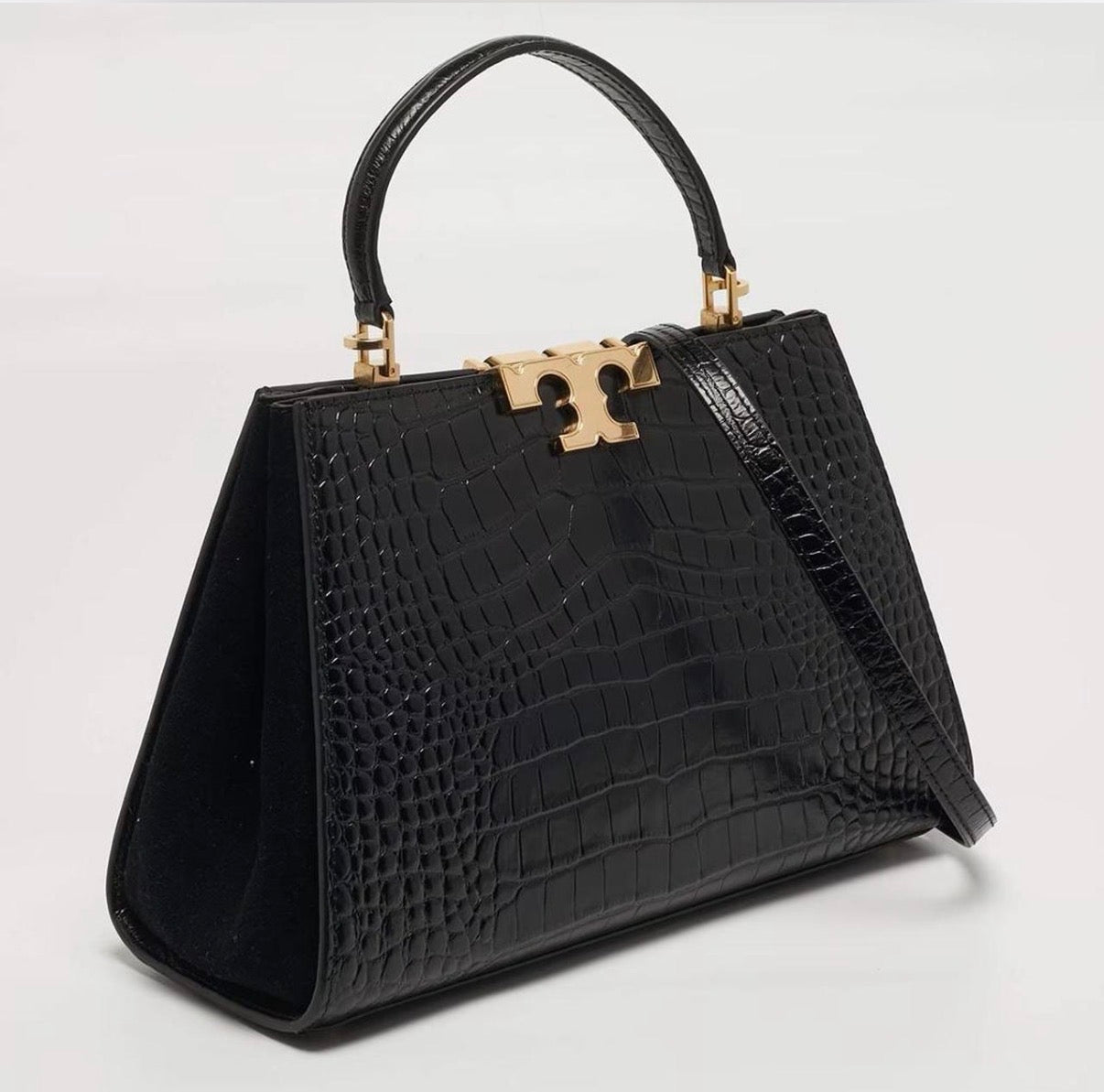 Tory Burch Eleanor Black Croc Embossed Leather Top Handle Bag