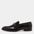 Christian Louboutin Black Leather and Raffia Panamax Spiked Loafers Size 43.5
