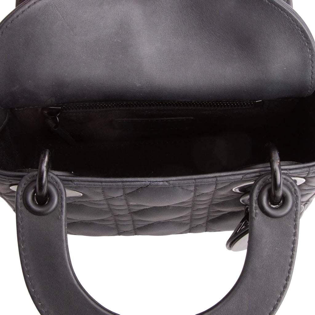Christian Dior 2020 Black Ultra Matte Calfskin Cannage Mini Lady Dior
