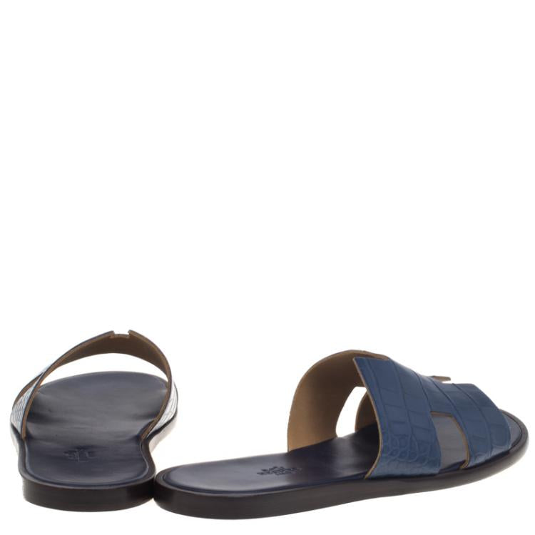 Hermes Indigo Blue Alligator Izmir Sandals Size 44