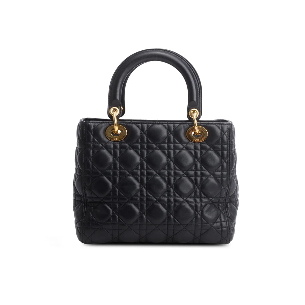Christian Dior Black Cannage Lambskin Leather Medium Lady Dior Bag