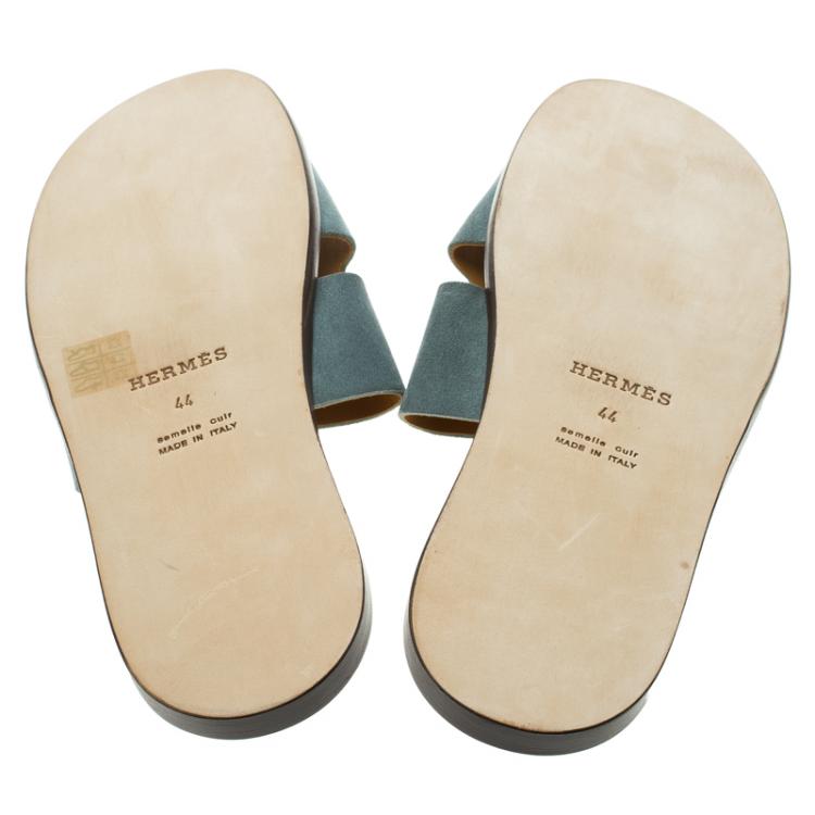 Hermes Teal Suede Izmir Sandals Size 44