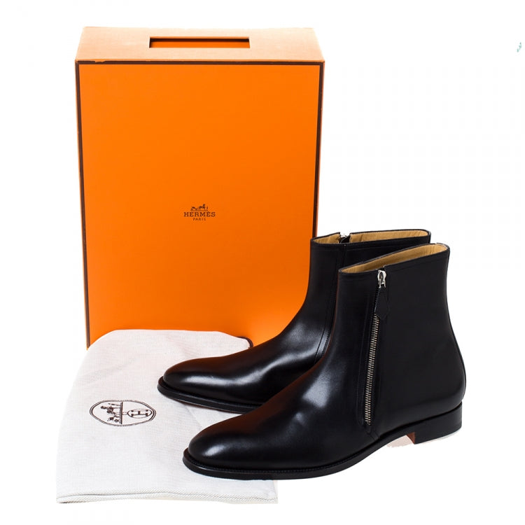 Hermes Black Leather Jerry Ankle Boots Size 43.5