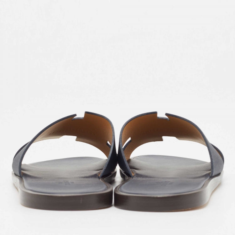 Hermès Navy Blue Leather Izmir Flat Slides Size 45