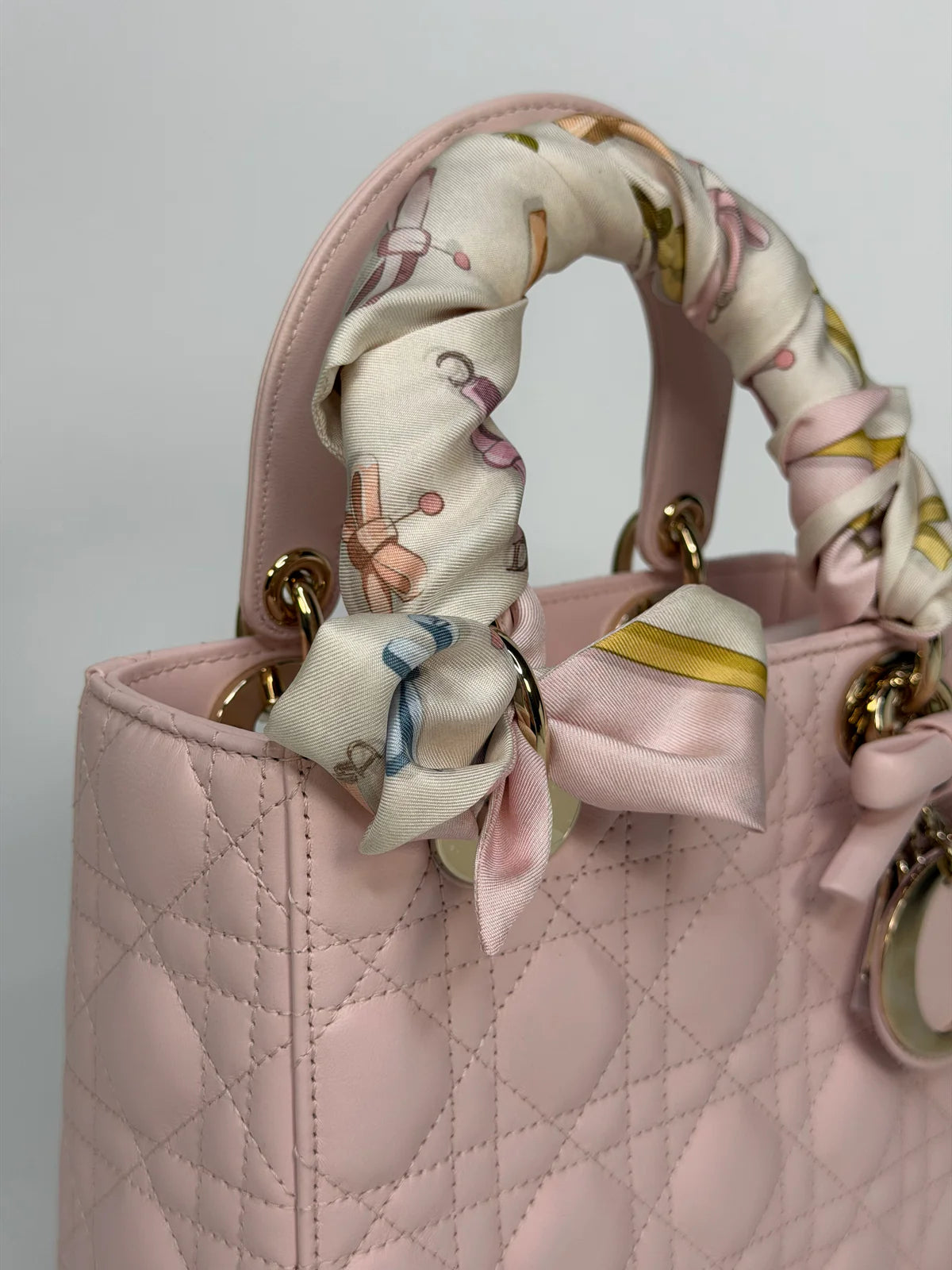 CHRISTIAN DIOR LADY DIOR SMALL BAG IN ROSE TENDRE WITH GOLD HARDWARE