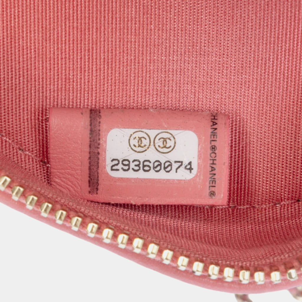 Chanel Pink CC Embossed Caviar Camellia Round Clutch With Chain