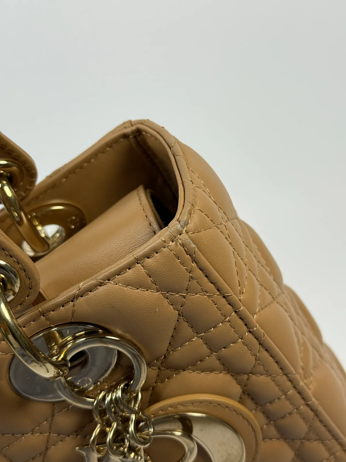 CHRISTIAN DIOR MEDIUM LADY DIOR BAG IN SAND WITH GOLD HARDWARE