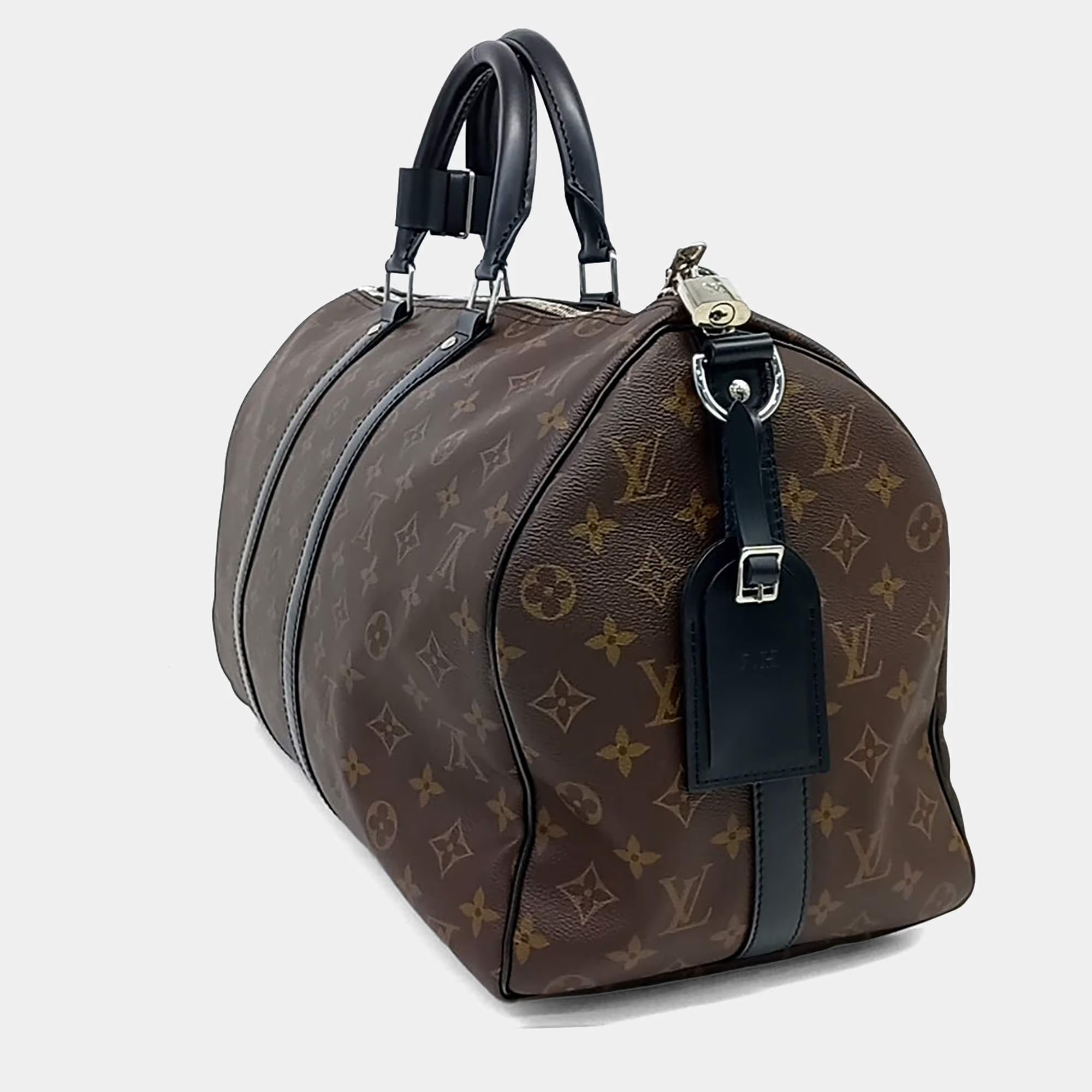 Louis Vuitton Brown PVC Macassar Bandouliere Keepall 45