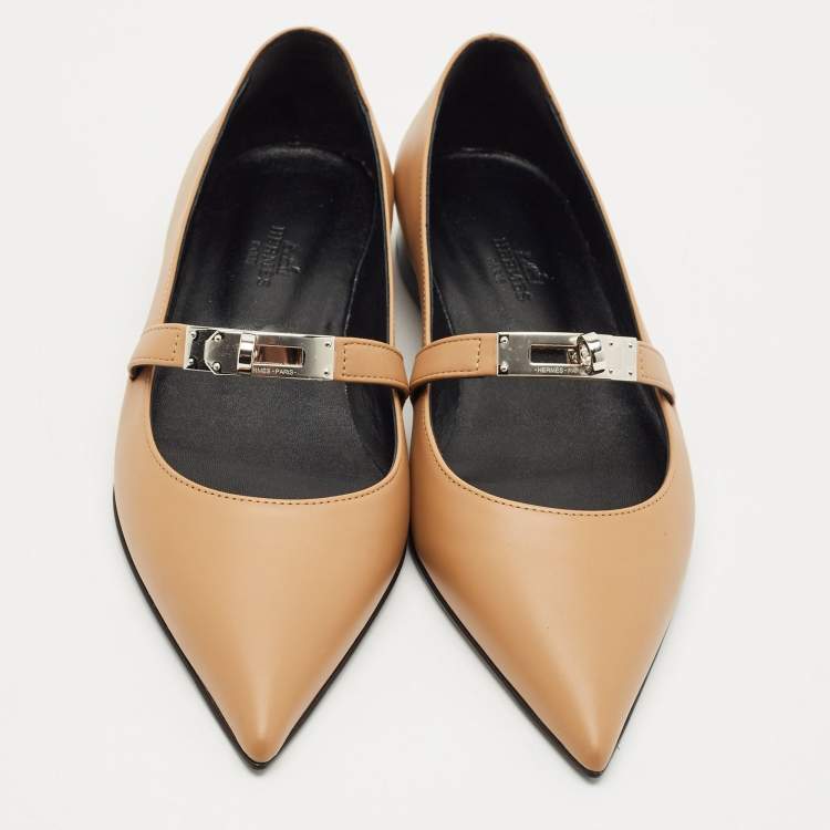 Hermès Brown Leather Pegase Mini Kelly Buckle Ballet Flats Size 36