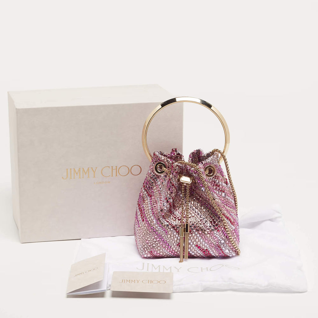 Jimmy Choo BonBon Crystal Embellished Pink Satin Bucket Bag