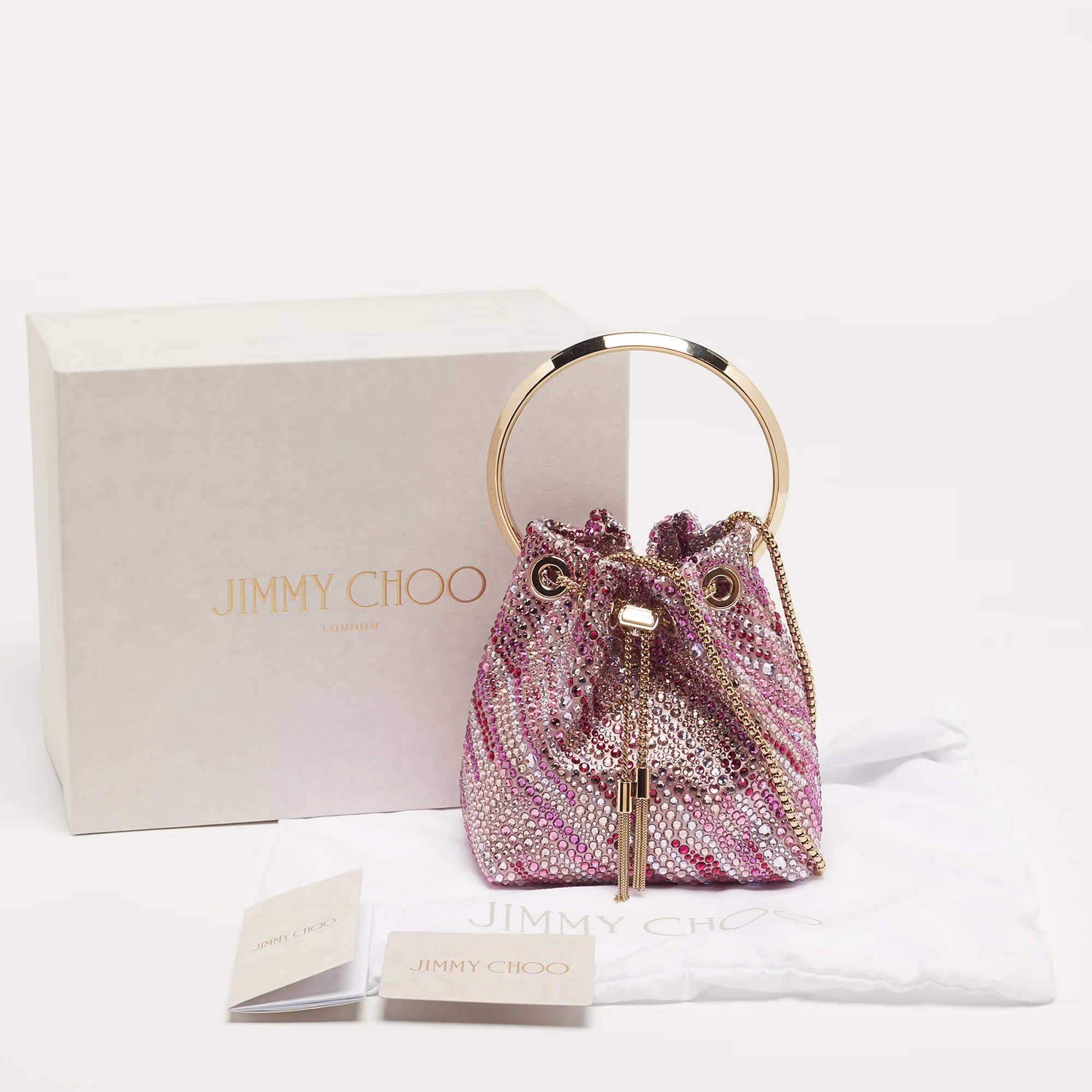 Jimmy Choo BonBon Crystal Embellished Pink Satin Bucket Bag