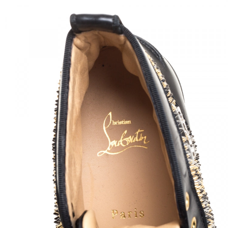 Christian Louboutin Black Leather Louis Spike High Top Sneakers Size 40.5