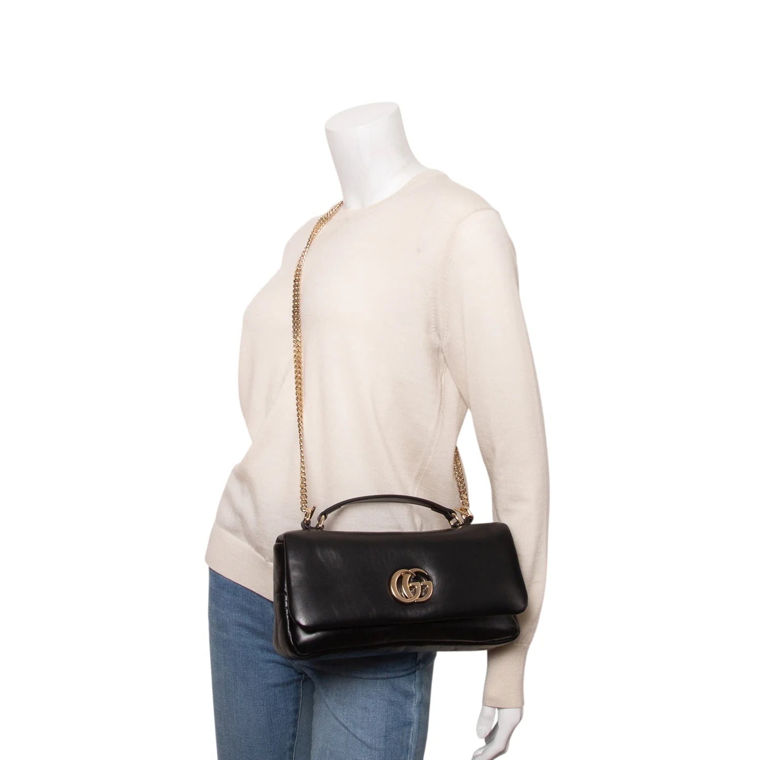 Gucci Black Lambskin Small GG Milano Top Handle Shoulder Bag