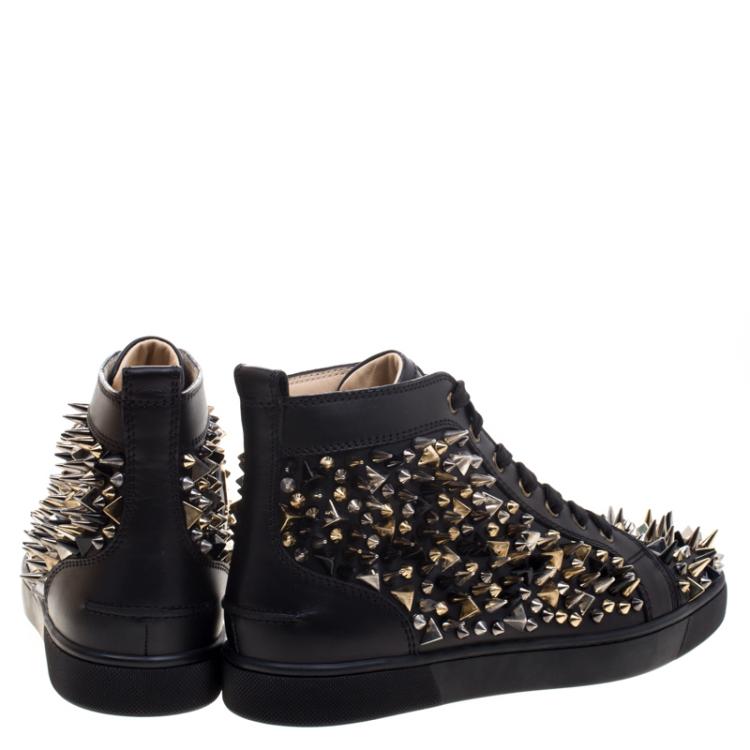 Christian Louboutin Black Leather Louis Spikes Lace Up High Top Sneakers Size 41