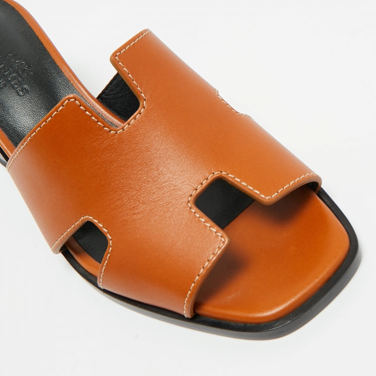 Hermès Brown Leather Helia Slide Sandals Size 36