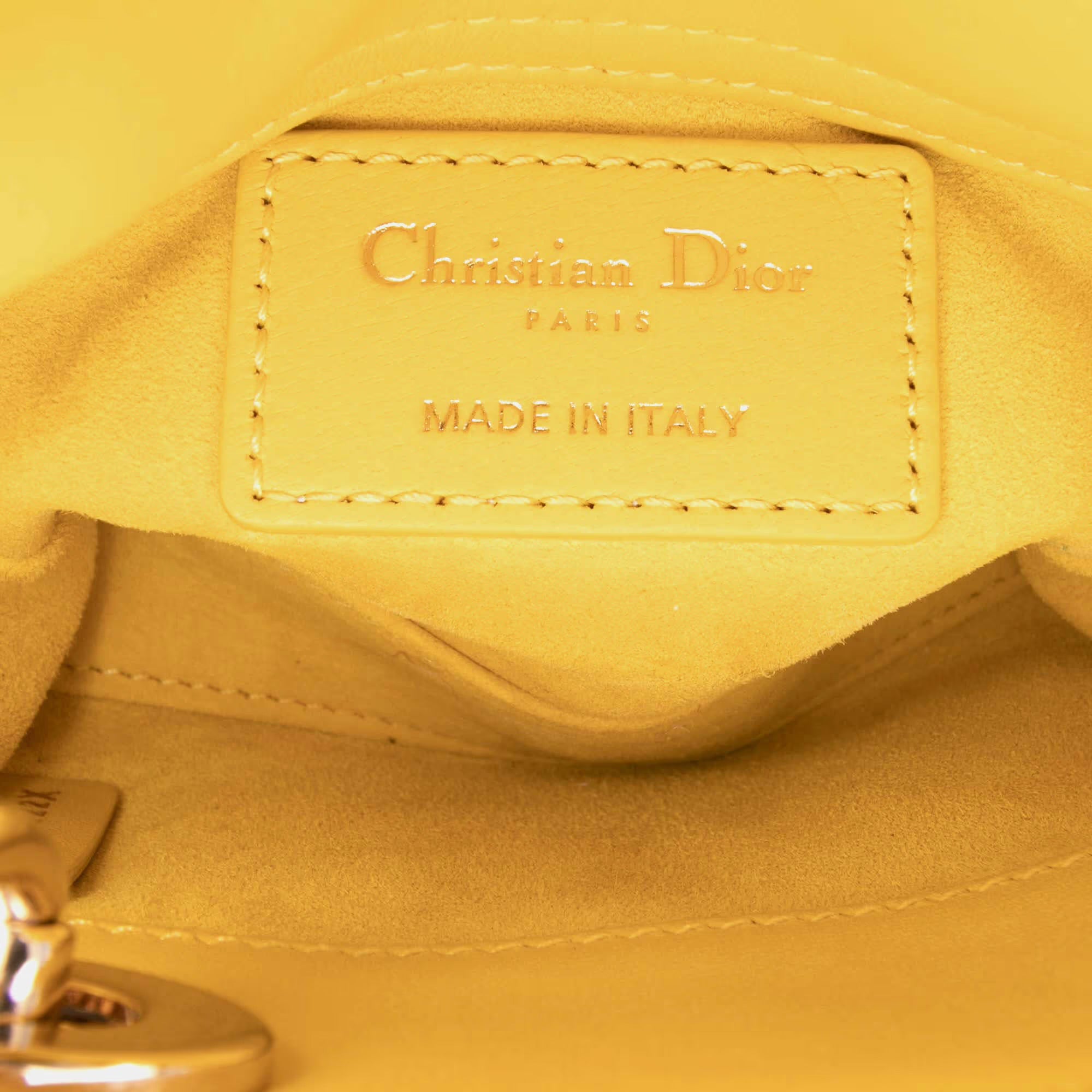 Dior Yellow Micro Lambskin Cannage Lady Dior