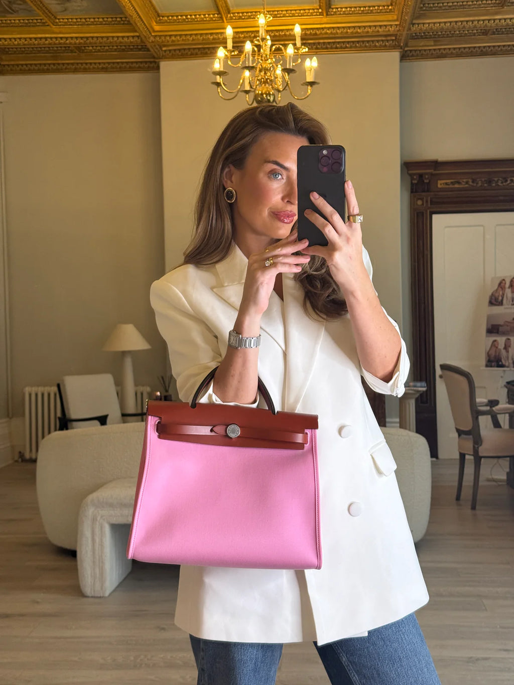 HERMÈS HERBAG 31 ZIP IN BUBBLEGUM & CUIVRE BAG