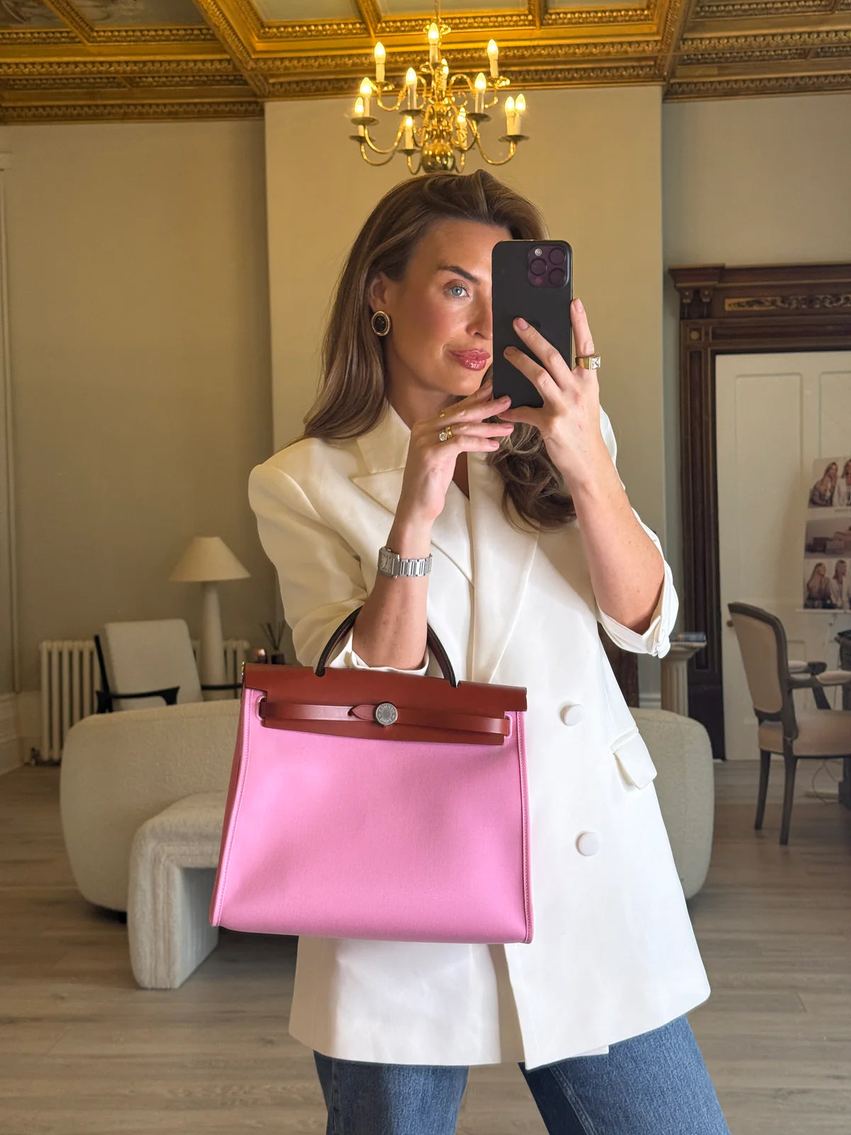 HERMÈS HERBAG 31 ZIP IN BUBBLEGUM & CUIVRE BAG