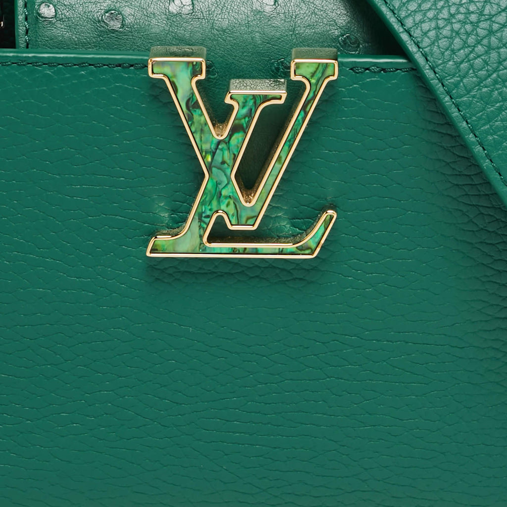 Louis Vuitton Capucines Mini Emeraude Taurillon Leather and Ostrich Top Handle Bag