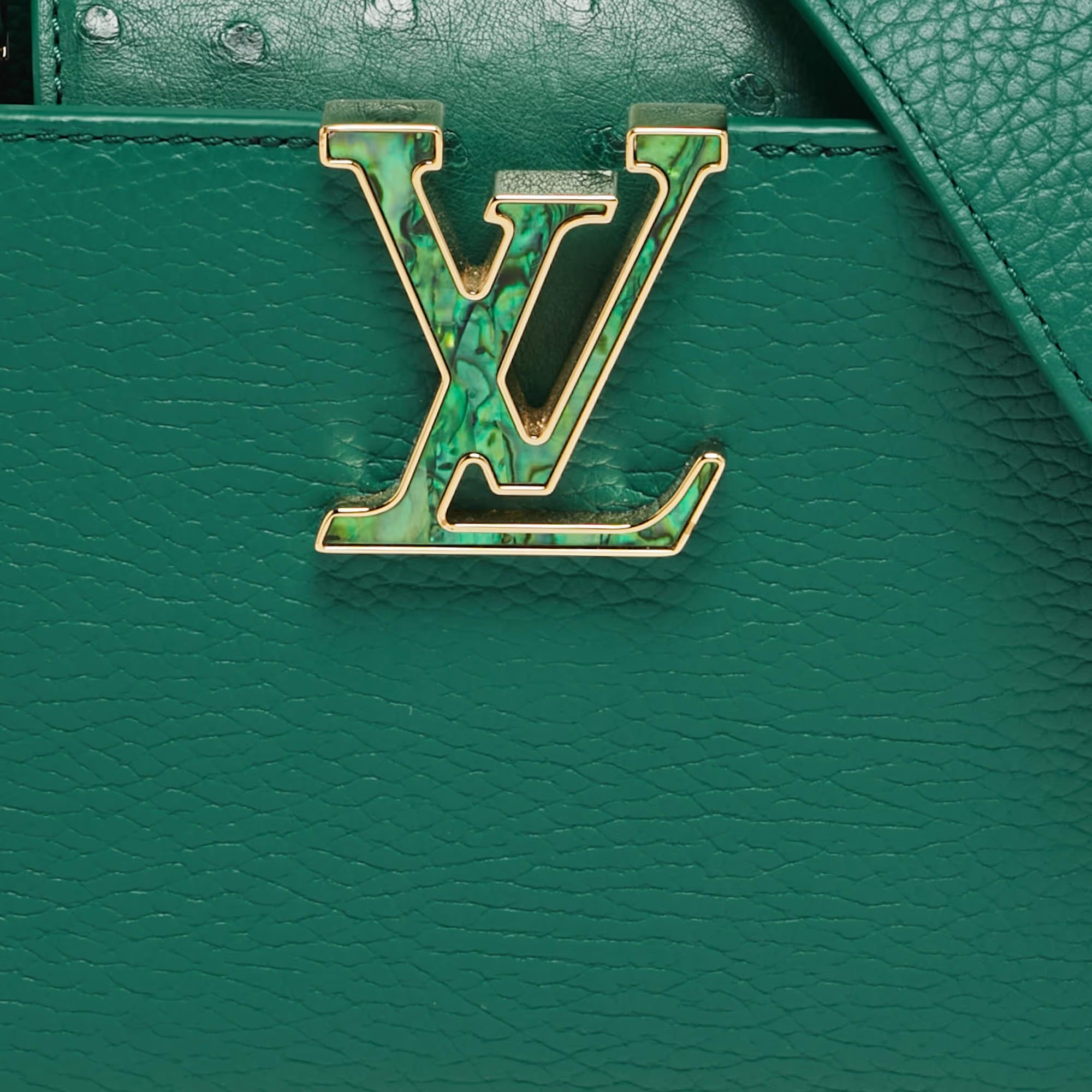 Louis Vuitton Capucines Mini Emeraude Taurillon Leather and Ostrich Top Handle Bag