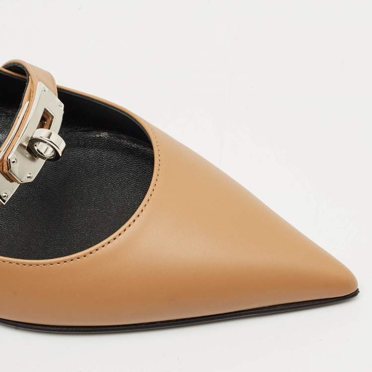 Hermès Brown Leather Pegase Mini Kelly Buckle Ballet Flats Size 36