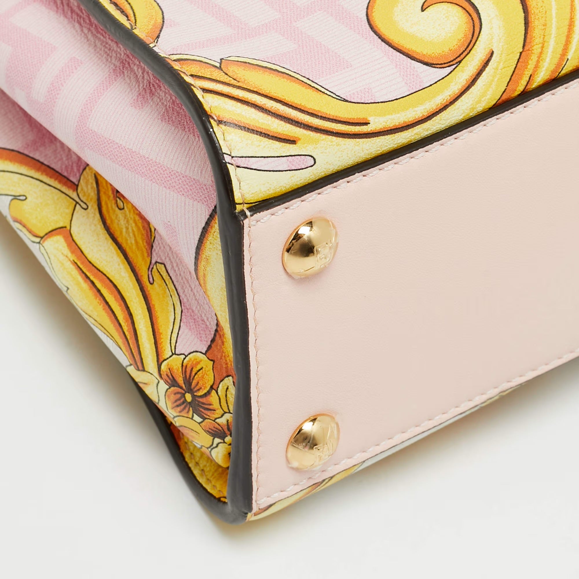 Fendi x Versace Fendace Peekaboo Mini Pink/Yellow Zucca Baroque Print Leather Top Handle Bag