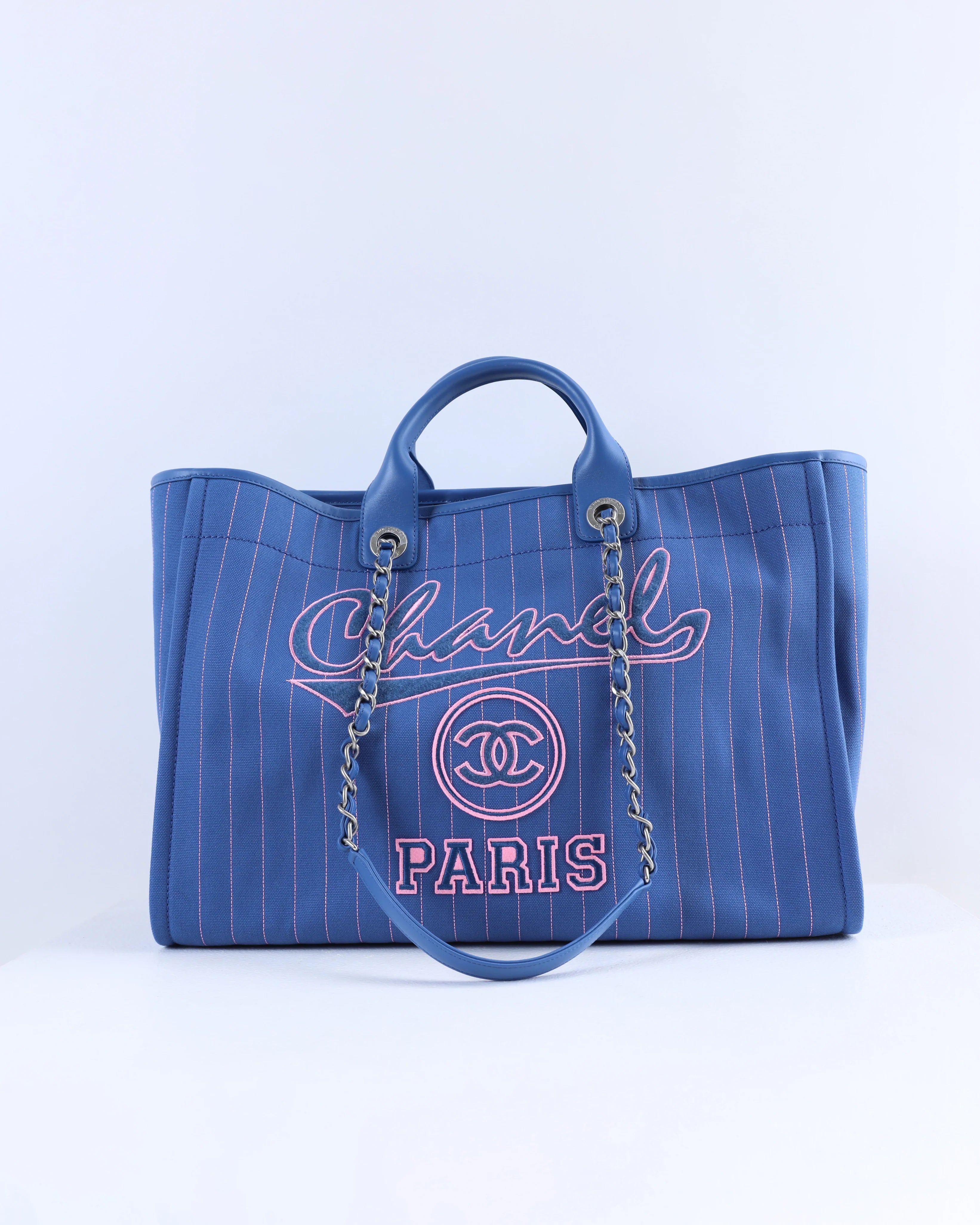 Chanel Deauville Large Blue/Pink Striped Tote Bag