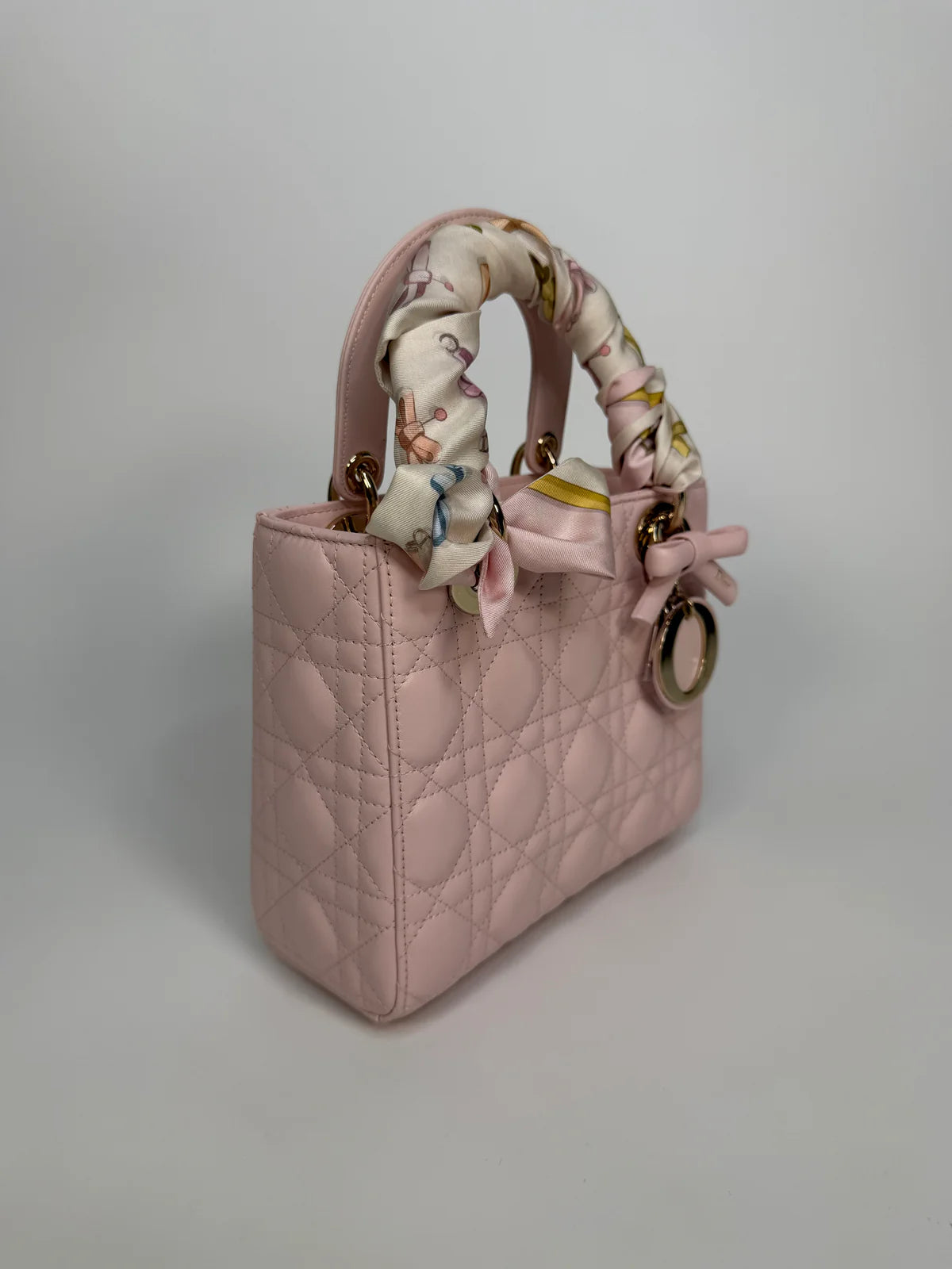 CHRISTIAN DIOR LADY DIOR SMALL BAG IN ROSE TENDRE WITH GOLD HARDWARE