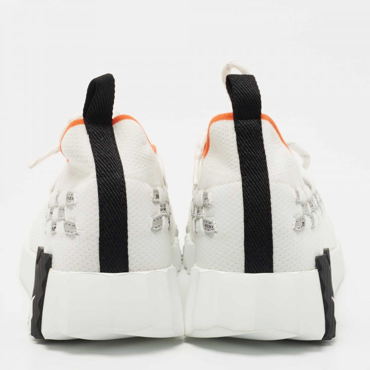 Hermes White Knit Fabric Flex Sneakers Size 36.5