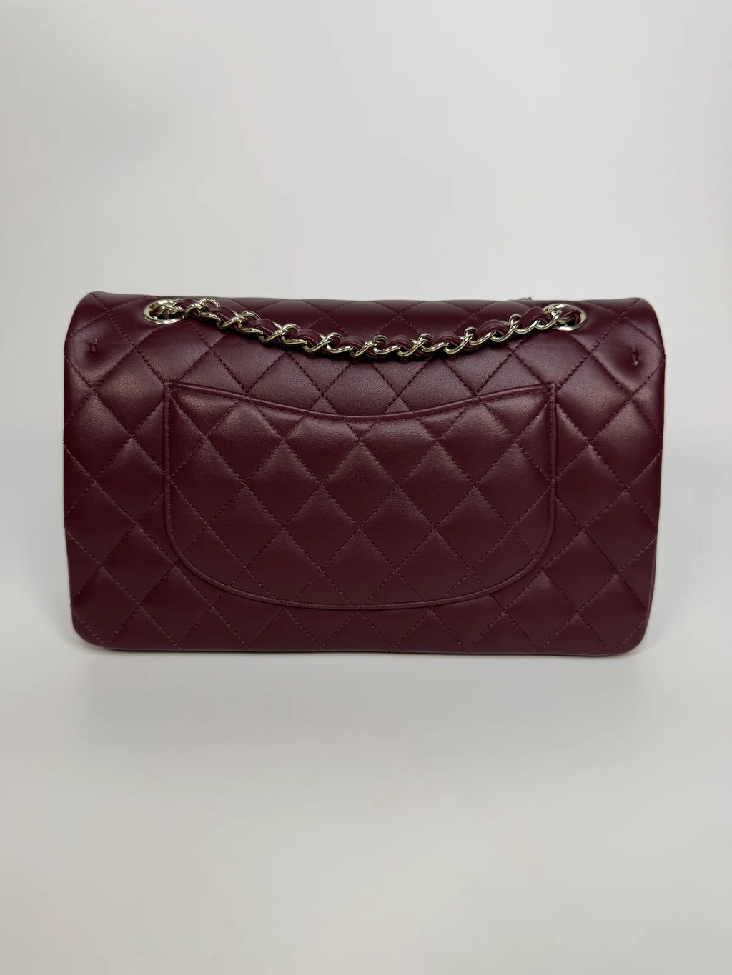 CHANEL MEDIUM CLASSIC DOUBLE FLAP BURGUNDY LAMBSKIN LEATHER WITH PALE GOLD HARDWARE