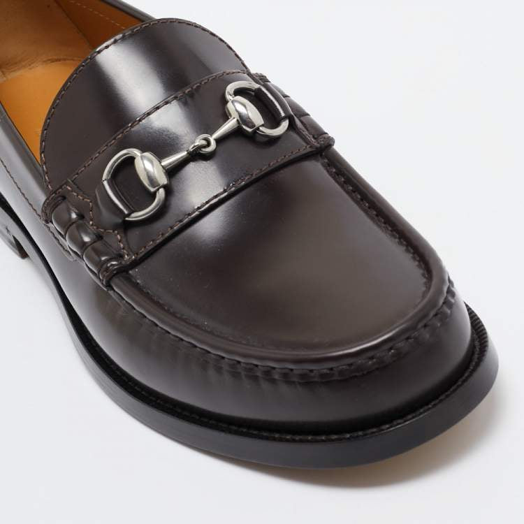 Gucci Brown Leather Horsebit Slip On Loafers Size 42.5